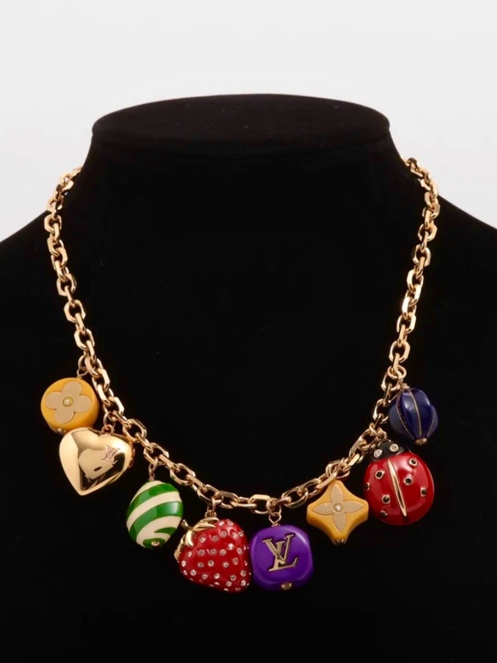 Louis Vuitton multicolor Fraise necklace RARE  heart,strawberry,ladybug